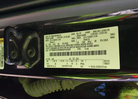 2019 Ford F-150 Xl из США, поврежденный, VIN 1FTEW1CP5KKD12325